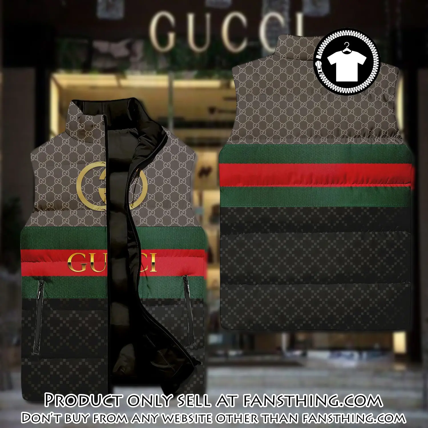 Gucci brown monogram luxury brand 3d sleeveless down jacket fst0506434